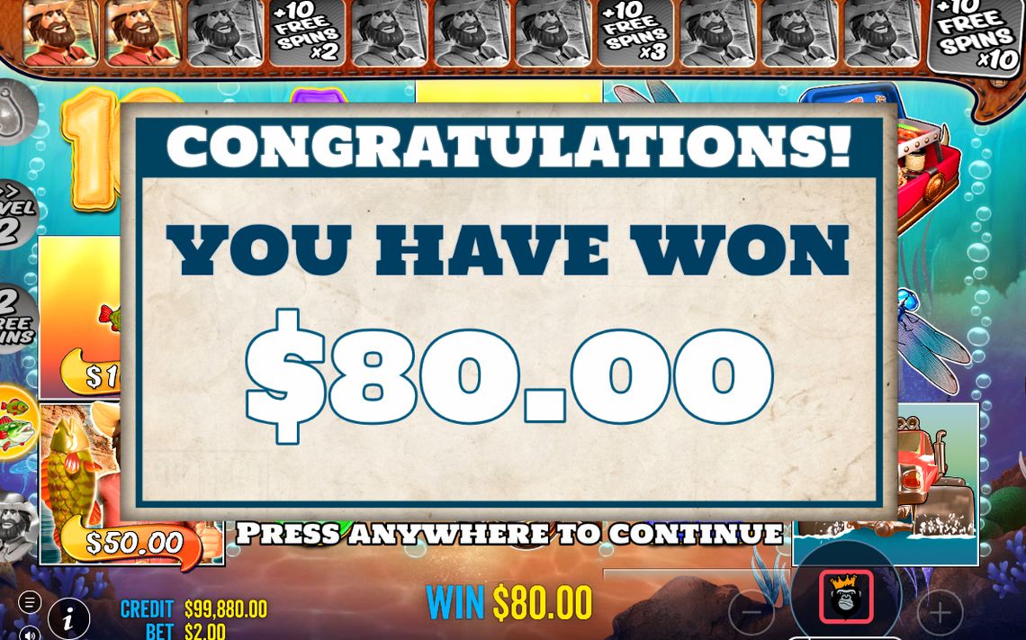 Win screen showing the total money won