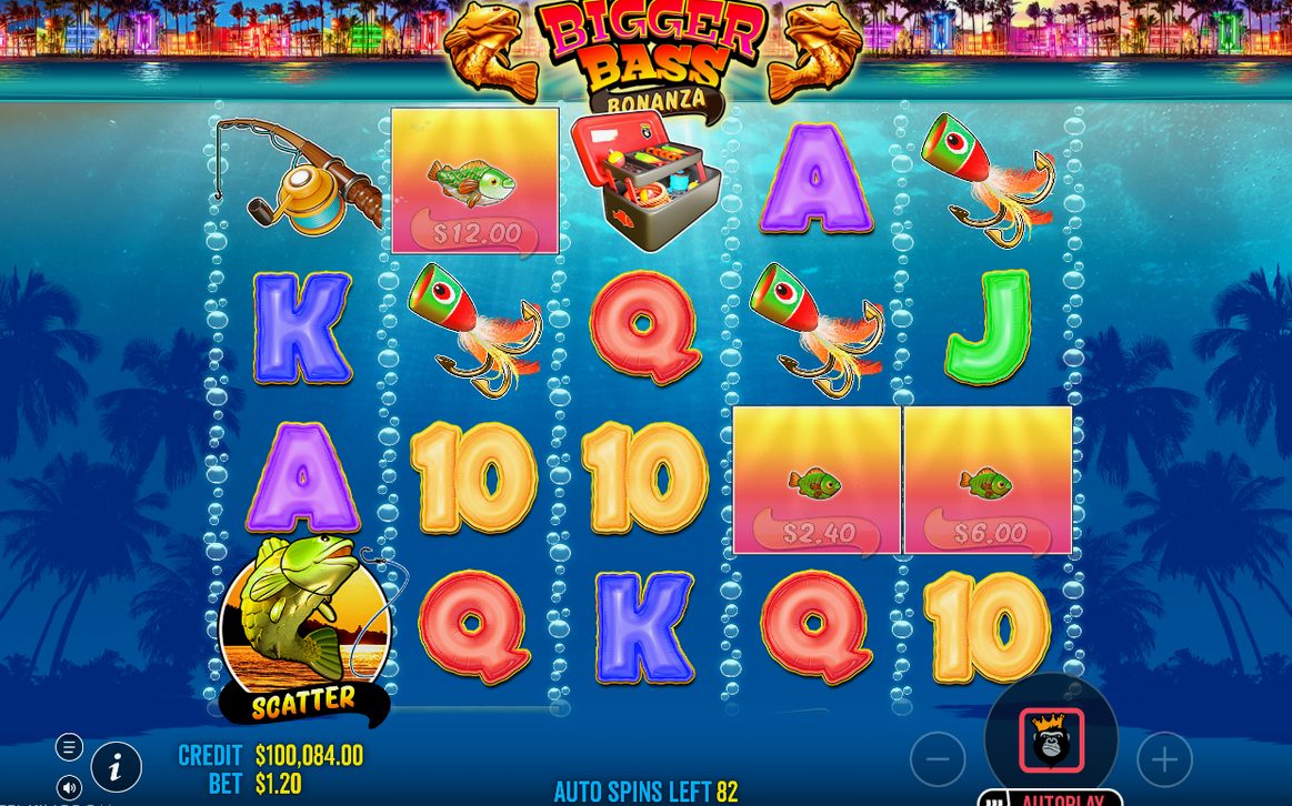 Base game spin on the 5x4 grid with fish symbols