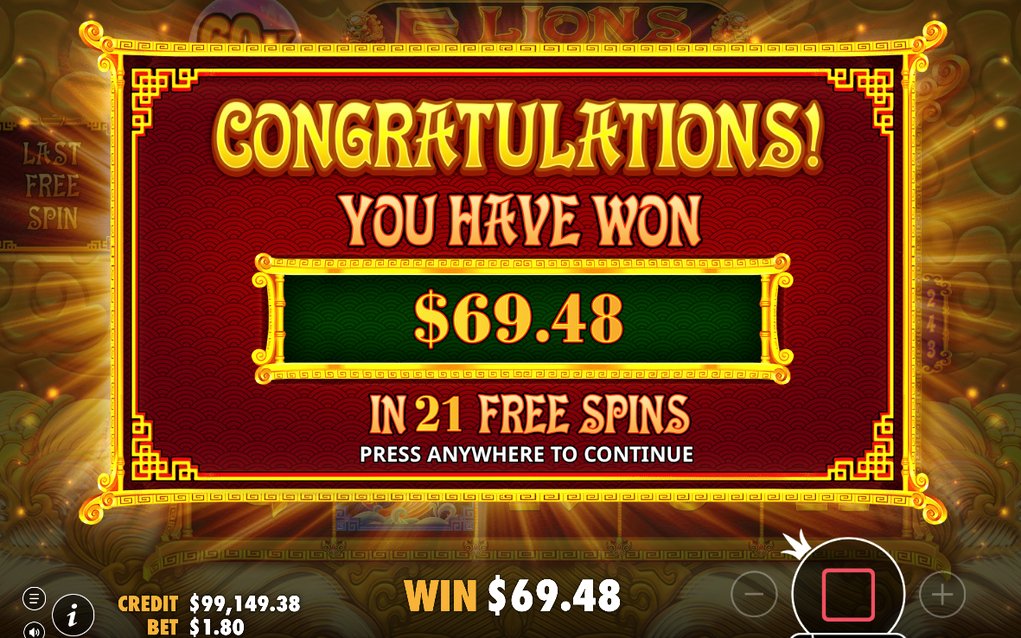 Win screen showing a combo payout in A$